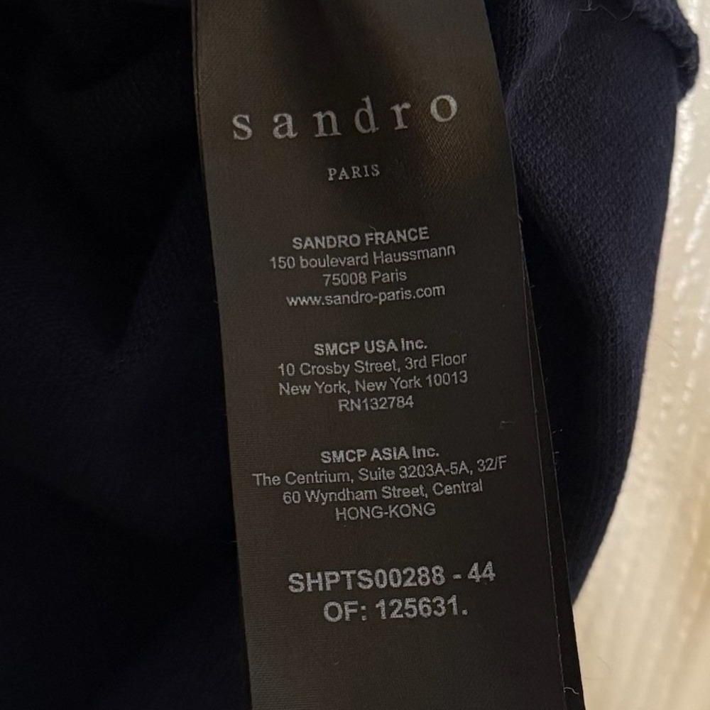 Sandro Paris Navy Blue White Striped Collar Short Sleeve Slim Polo Shirt Mens S - Picture 8 of 9